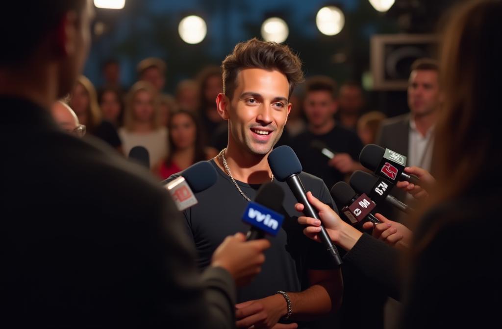 Artist interacting with media during an interview